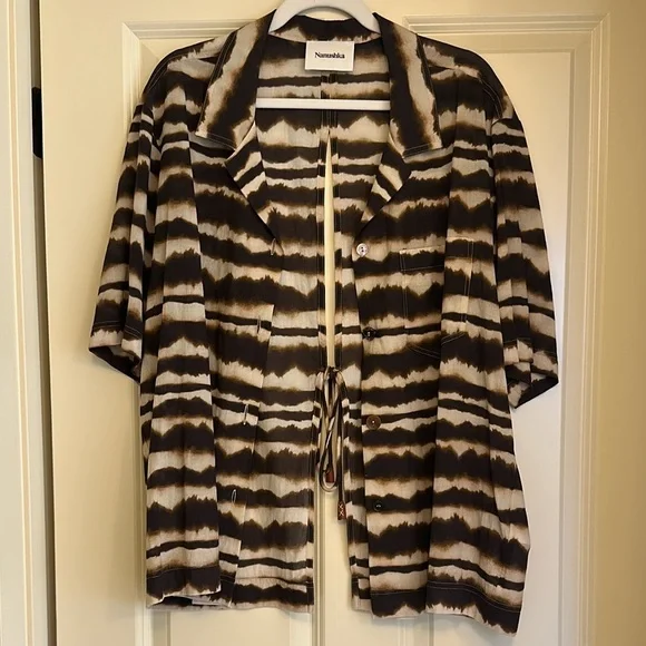 Nanushka Brown Tie-Dye Stripe Short Sleeve Shirt - Picture 7 of 11